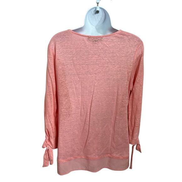 Sanctuary Sylvie V-Neck Pink Top Sz Small Linen Tee 3/4 Tie Sleeve Blouse Shirt - Picture 4 of 5